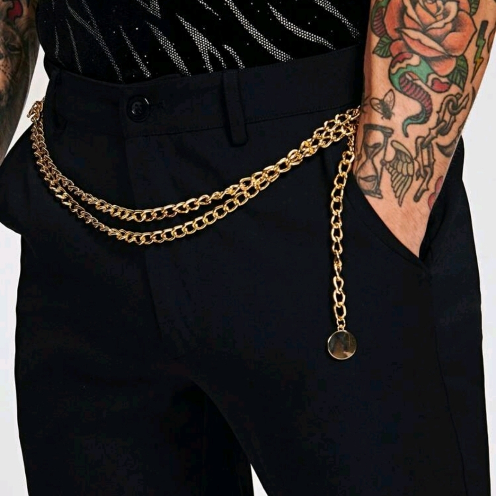 Brand new, men's pants gold chain accent size s